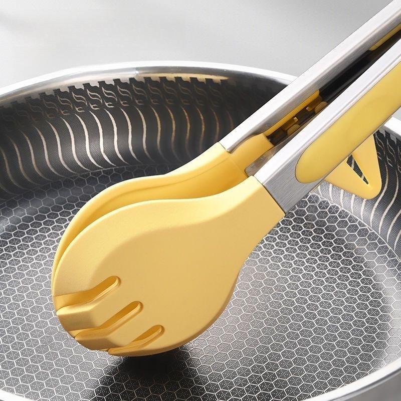 Vertical Foot Kitchen Food Tongs – Stainless Steel Heat Resistant Silicone Tips Round, Strong Comfort Grip,Non-Scratch Pan, for Cooking, BBQ, Salad