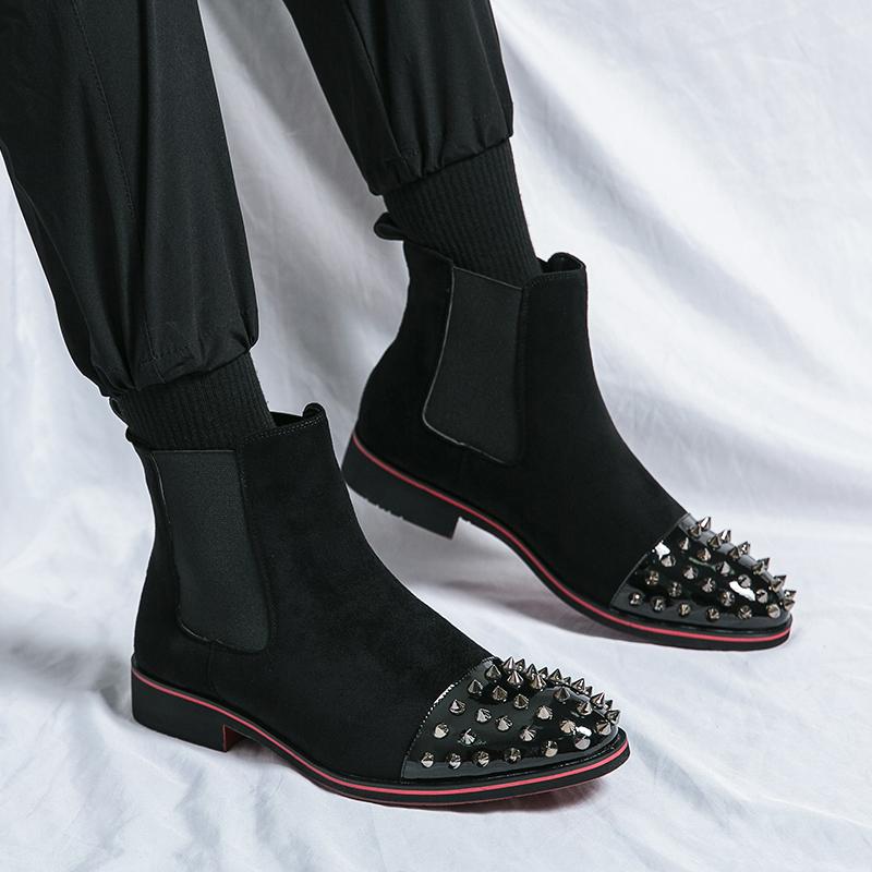 Fashion Boots Men High Top Black Brown Pointed Fashionable Metal Boots One Foot Business High-quality Chelsea Boots Size 38-46 Men Boots