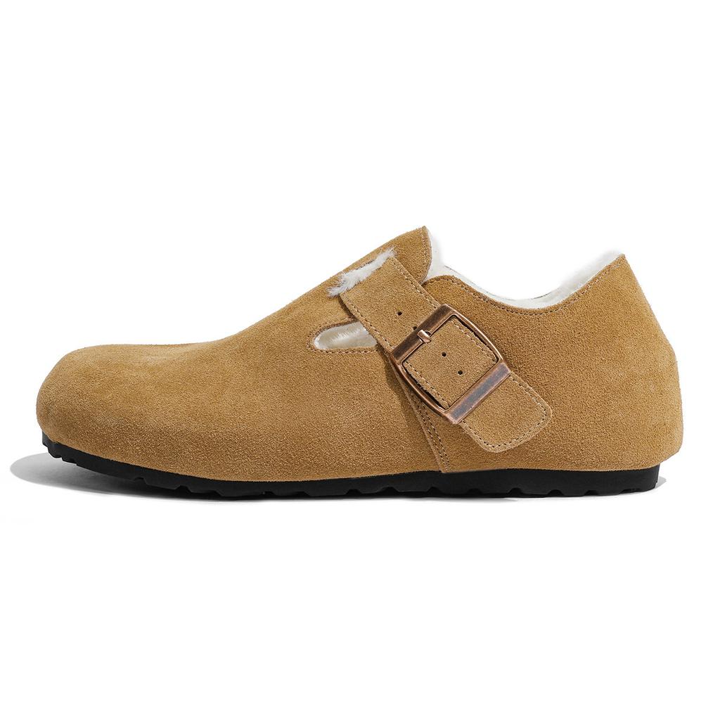 Leather Velvet Birkenstocks, Women'S Autumn Winter Wool Cotton Shoes, Snow Boots, One Pedal, All-Inclusive Birkenstocks, Low Heels And Wear-Resistant
