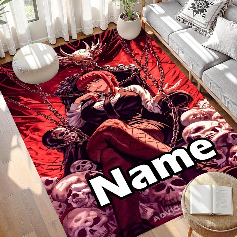Custom Name Personalized Makima Chainsaw Man Print Carpet, Versatile Home Decor Rug, for Playroom, Apartment, Balcony, Entryway, Hallway Gift