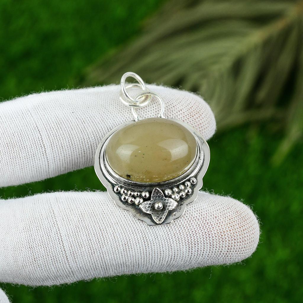 Oval Natural Golden Rutile Sterling Silver Wife Anniversary Boho Pendant Jewelry