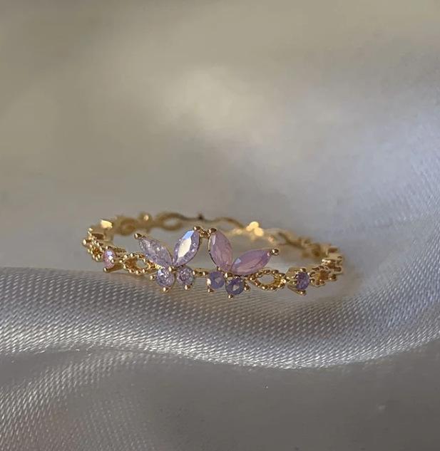 New Cute Colorful Zircon Flower Ring For Women Girl Fashion Vintage Zircon Adjustable Rings Jewelry Gift