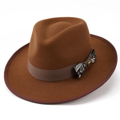 New High-Quality Woolen Jazz Hat, Beautiful Bow Accessories, Gentleman'S Hat, Autumn And Winter Thermal Top Hat
