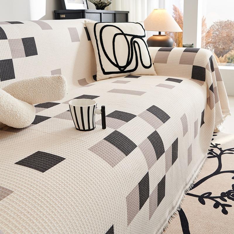 Plaid Sofa Towel Full Cover Cloth Simple Style Waffle Sofa Cover Universal Cover Universal Non-Slip Sofa Cover Cushion