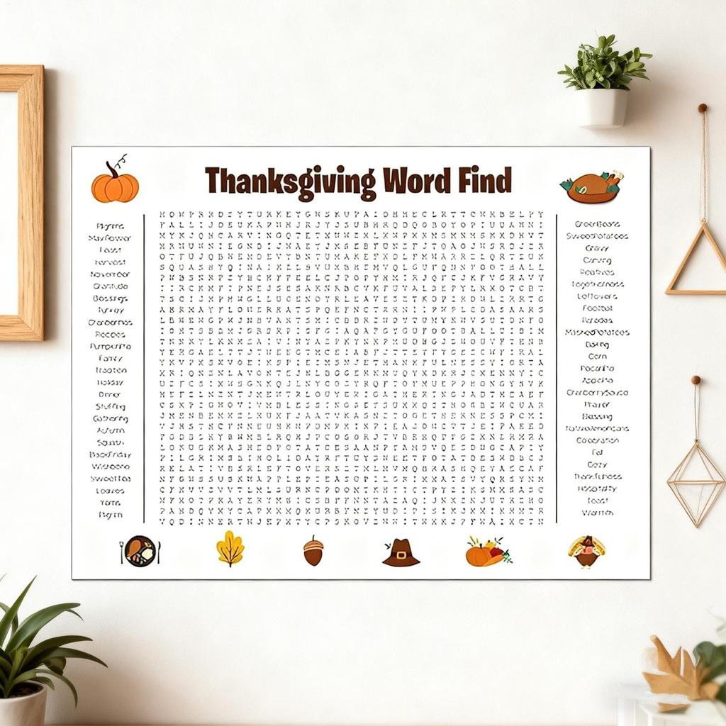 Jumbo Thanksgiving Word Search Poster Giant Holiday Word Search Wall Poster Wall Game with 50 Words Suitable for Family Holiday