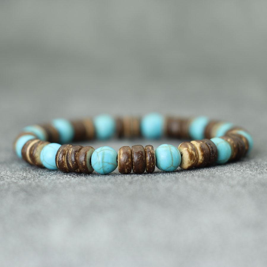 

New Natural Coconut Husk Bracelet For Men Handmade Onyx Volcanic Rock Stone Beaded Braslet Leisure Accessories Meditation Joias