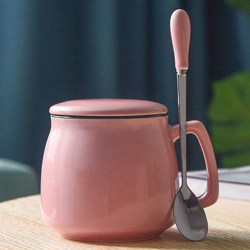 Creative Ceramic Cup With Lid And Spoon Milk Cup Day Breakfast Cup Coffee Cup Customization