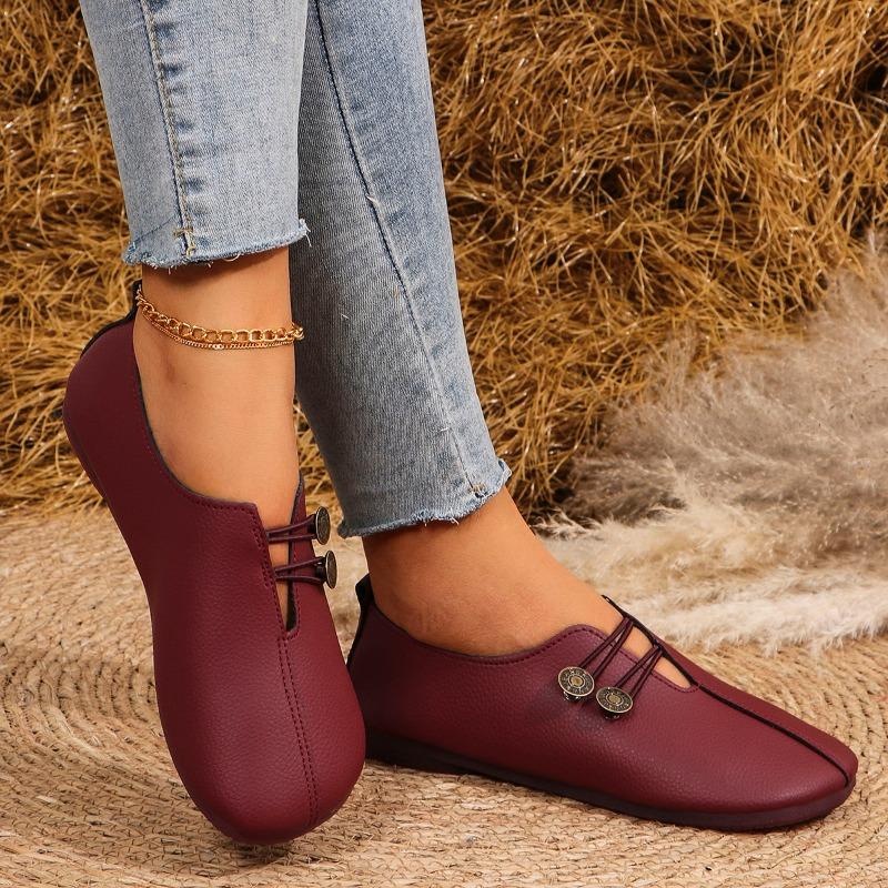 Women's Plus Size High-Quality Soft Leather Slip-On Round Toe Casual Flat Shoes Comfortable Low-Cut Versatile Walking Shoes