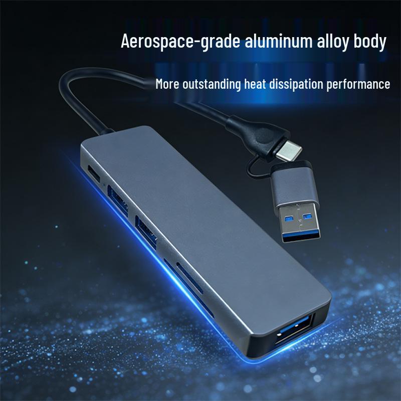 6-in-1 USB-C Hub with USB 3.0, SD/TF Card Reader, and Multifunctional Splitter