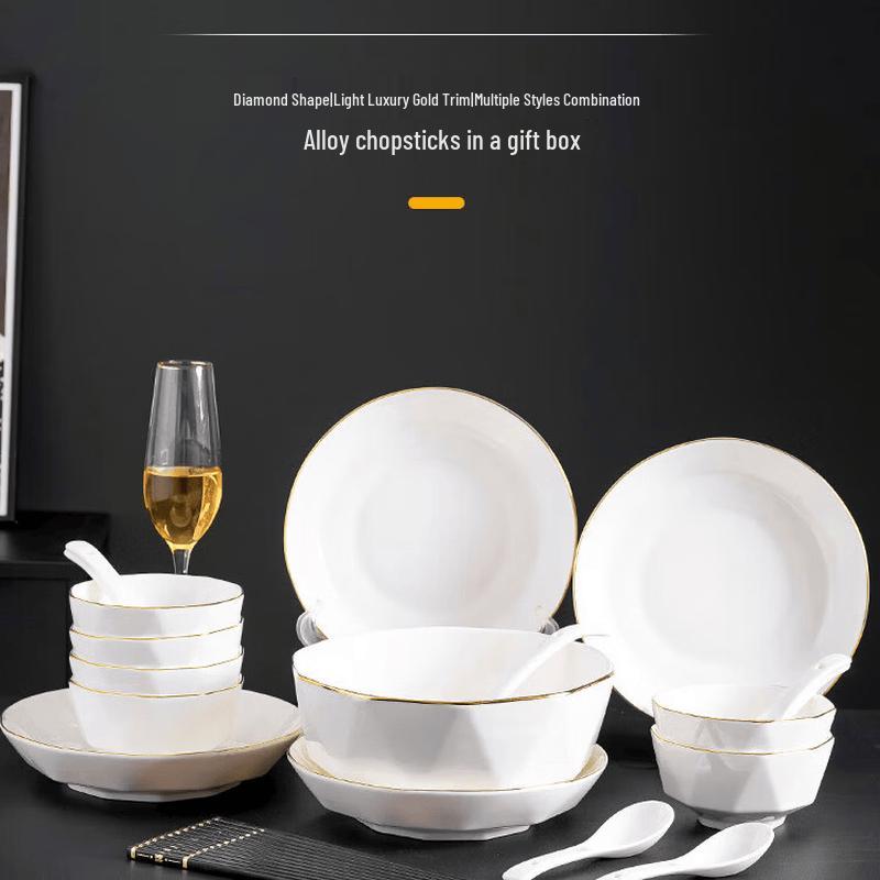 APLO Ensemble de Vaisselle en Porcelaine Bord Doré Amour 24 Pièces