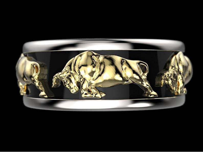 He Cheng Taurus Ring European and Egyptian God Apis Two-Tone Epoxy Engagement Ring