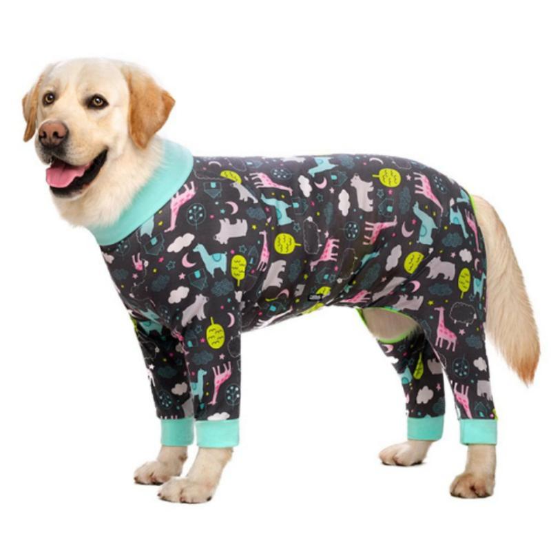 Pet Big Dog Tight Clothes Cartoon Printed Dog Jumpsuit 4-legged Pajamas Coat Nursing Belly Weaning Clothes Bodysuit Home Wear 12