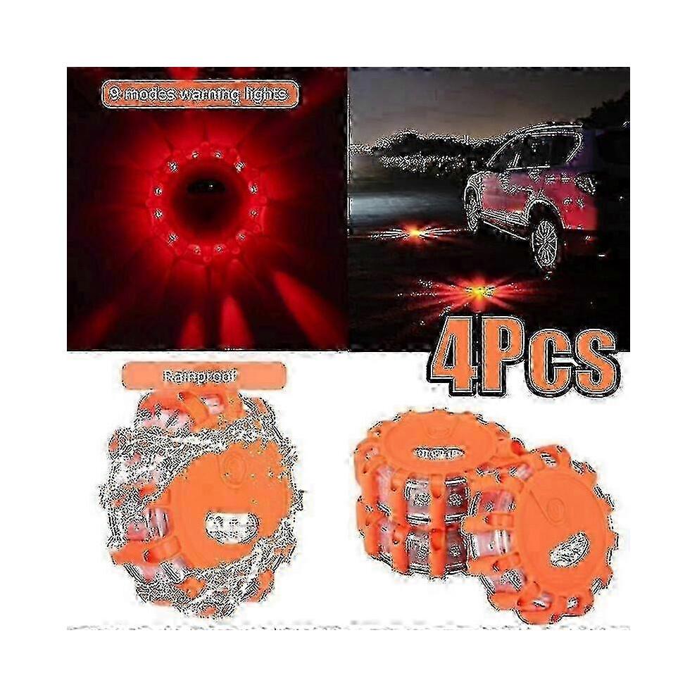 4-Pack Roadside Emergency LED Flashing Warning Flare Light Kit with Beacon Discs
