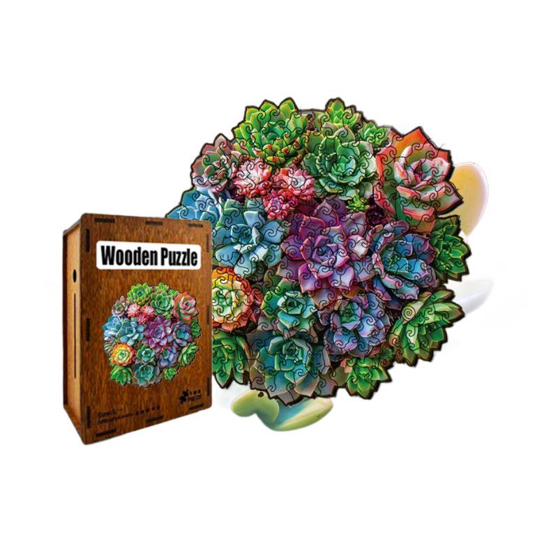 HOOLOOG Wooden Mosaic Succulent Puzzle Gift & Decorative Money Box