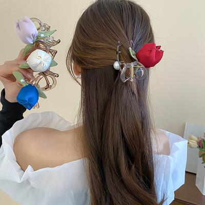 Barrette à cheveux romantique française tulipe perle tempérament élégant pince requin arrière tête design de niche doux accessoires pour cheveux