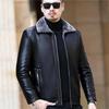 Chaqueta de piel de oveja auténtica para hombre, chaqueta de piel de papá de una pieza con terciopelo, chaqueta de piel auténtica para hombre de mediana edad