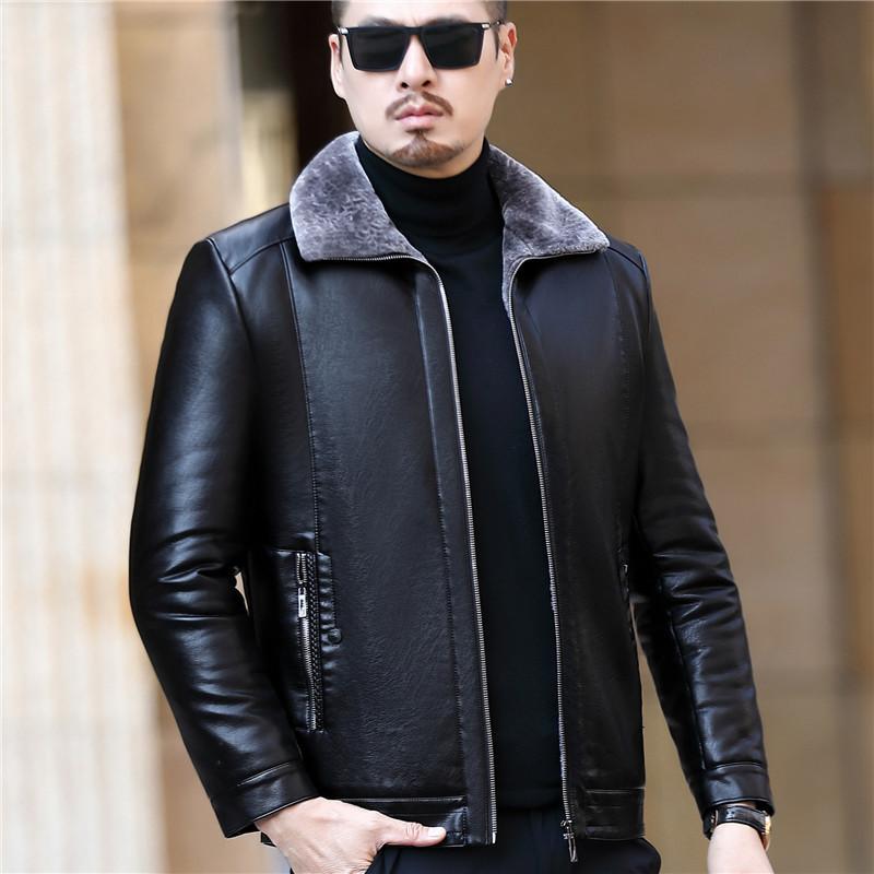 Chaqueta de piel de oveja auténtica para hombre, chaqueta de piel de papá de una pieza con terciopelo, chaqueta de piel auténtica para hombre de mediana edad