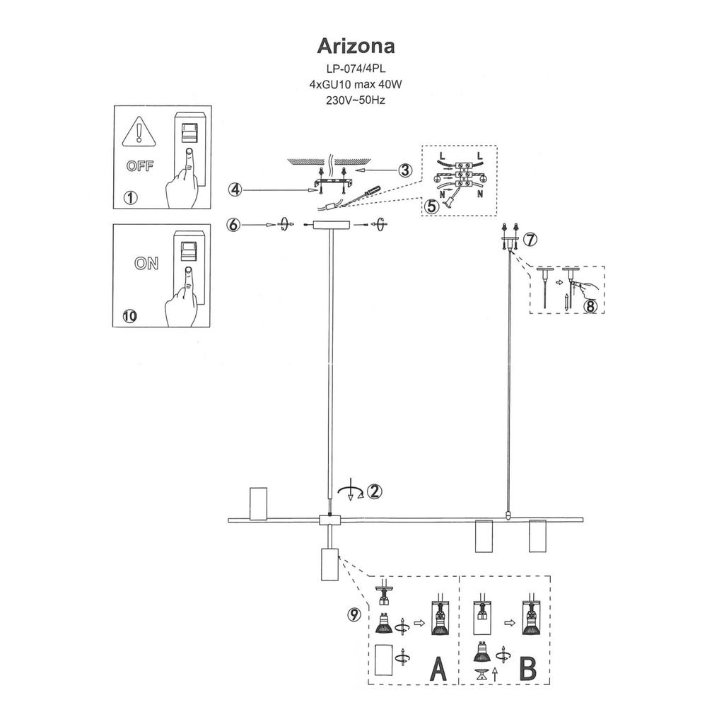Lampa Wisząca Arizona 4 Gu10 Czarny Light Prestige Lp-074/4Pl Bk/Gd