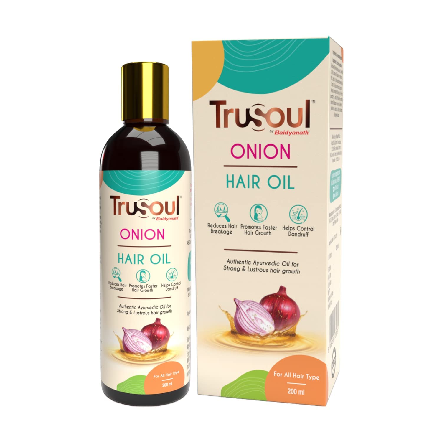 TruSoul by Baidyanath Onion Hair Oil | Authentic Ayurvedic Oil with Blend of 12 Natural Oils & Herbs - For All Hair Types (200 ml x Pack of 1)