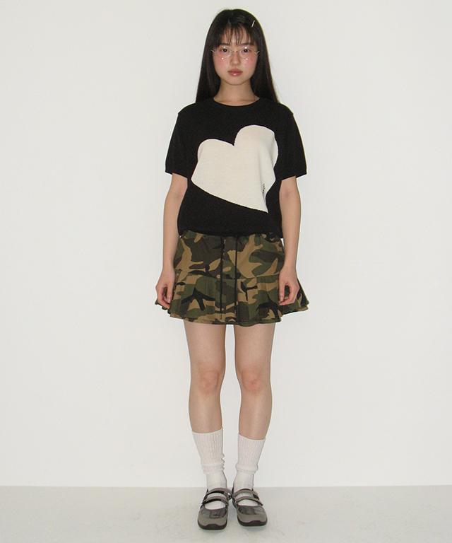 RONRON Big Heart Short Sleeve Knit Black