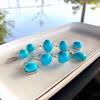 Classic Glossy Turquoise Bread Square Rings For Women  Simple Vintage Blue Ring Suitable For Daily Wear Light Luxury Jewelry