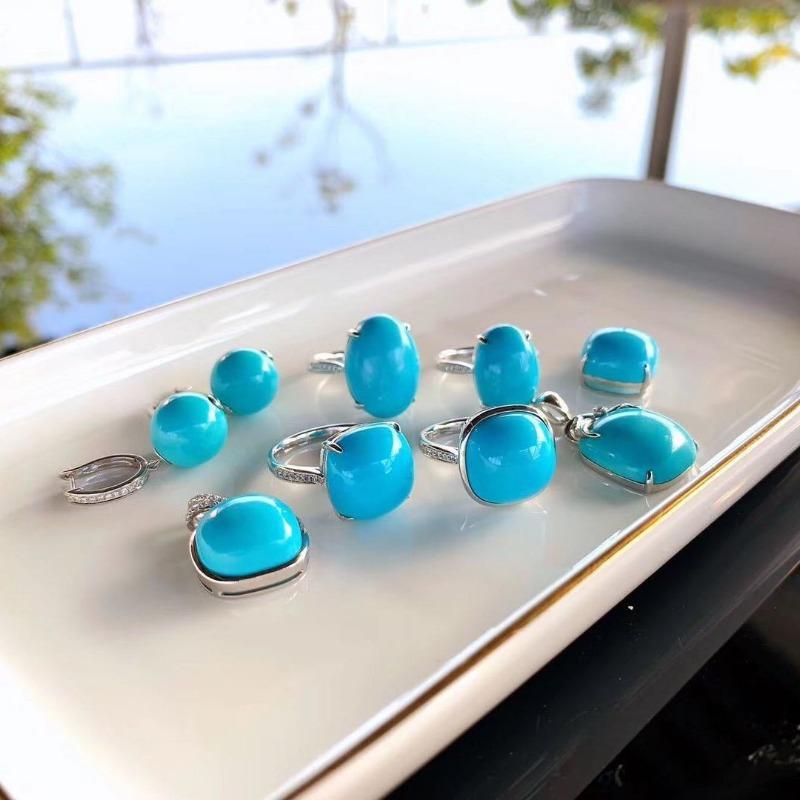 Classic Glossy Turquoise Bread Square Rings For Women  Simple Vintage Blue Ring Suitable For Daily Wear Light Luxury Jewelry