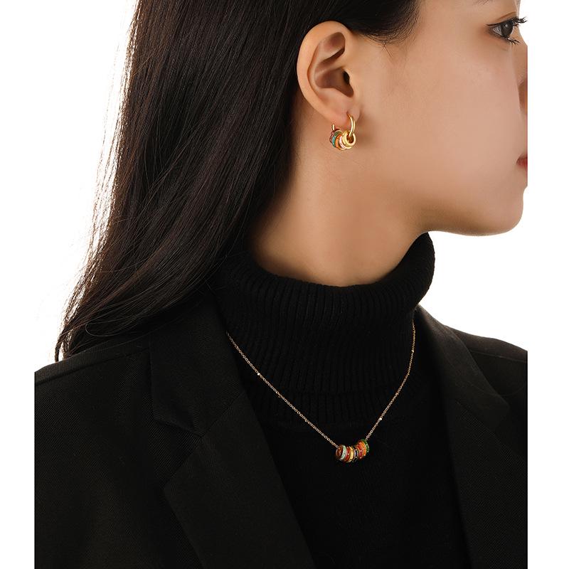 High-End Retro Matte Colorful Enamel Earrings & Necklace Set with Exquisite Niche Design