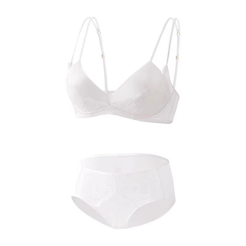 French Satin & Lace Push-Up Bra - Minimizer for Large Busts, Double Strap, Comfortable & Sexy Summer Wear