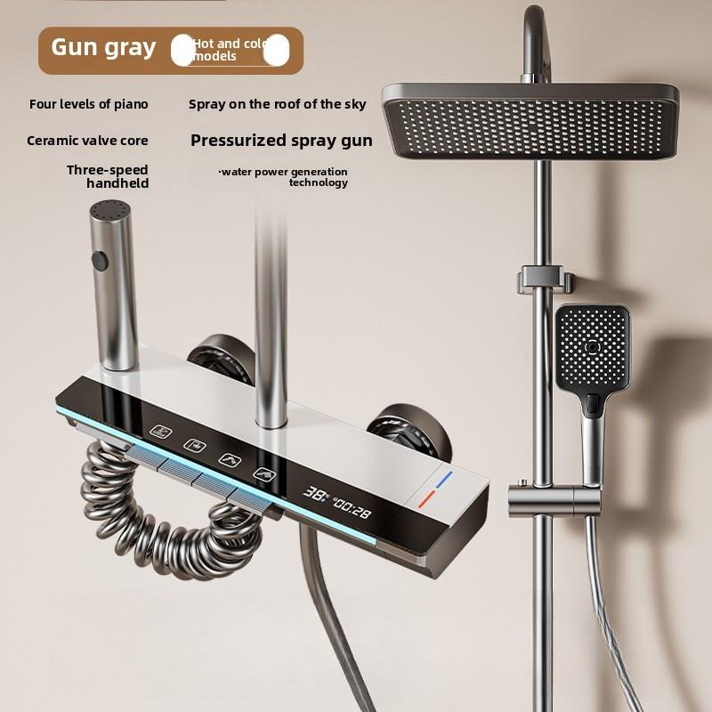 Sistema Doccia Intelligente a Controllo della Temperatura 4 in 1 Set Doccia per Bagno Domestico Set Doccia Tasti di Pianoforte in Acciaio Inossidabile