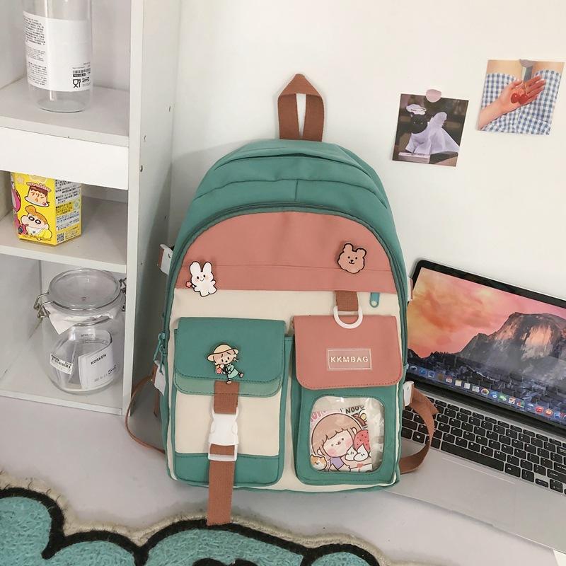 

Рюкзак женский контрастного цвета большой вместимости нейлоновый школьный рюкзак для старшеклассниц модный рюкзак для кампуса для студенток средней школы школьная сумка модная зелёный