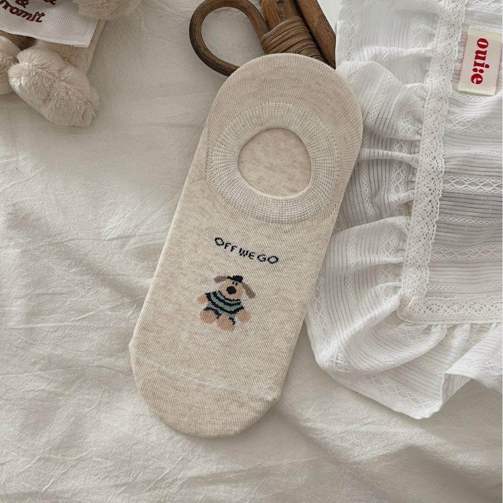 Silikon-Anti-Rutsch und Nicht-Abfallend mit niedrigem Bund, Niedliche Flugzeug-Hundesocken, Damen-Unsichtbare Socken, Dünne Sommer-Cartoon-Knochenlose Bootssocken