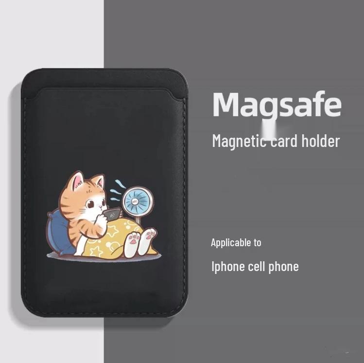 MagSafe-Compatible Cute Cat Leather Card Holder Phone Case