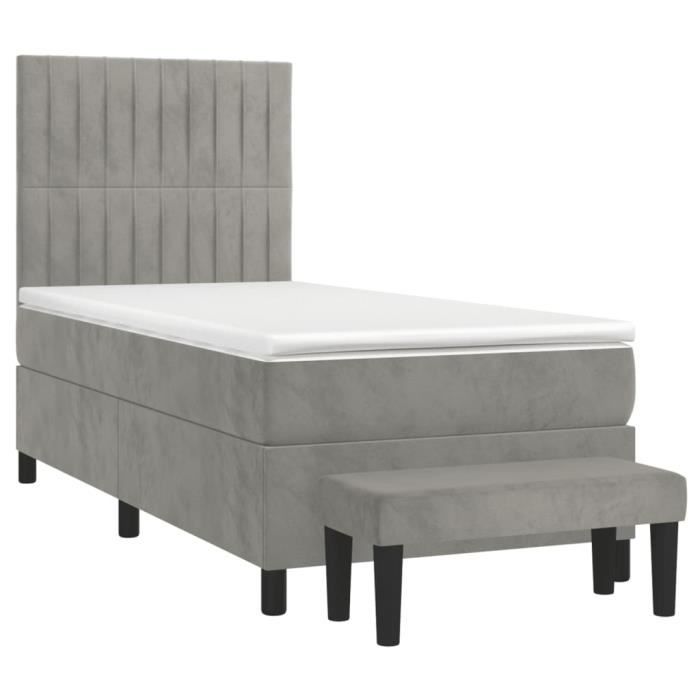 VidaXL Divan Bed and Mattress Light Grey 90x200 Cm Velvet - Model 3137941