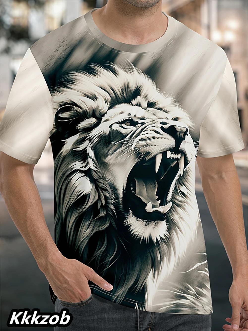 

Чоловіча футболка з коротким рукавом та круглим вирізом з принтом лева М яка Дихаюча Повсякденний одяг для активного відпочинку Літній необхідний одяг Футболки 6XL