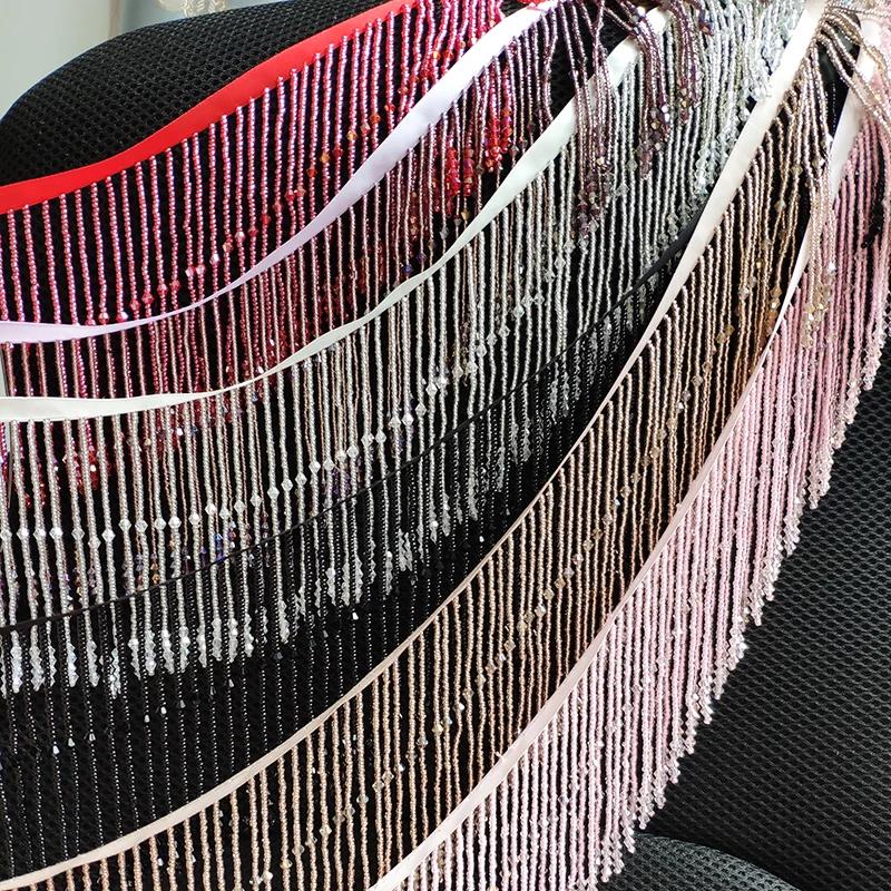 45Cm Long Tassel Crystal Fringe Tassel Trim Ribbon Dance Costume Dress Fabric Diy Trim Ribbon Beaded Sewing Tassel 15Cm Width