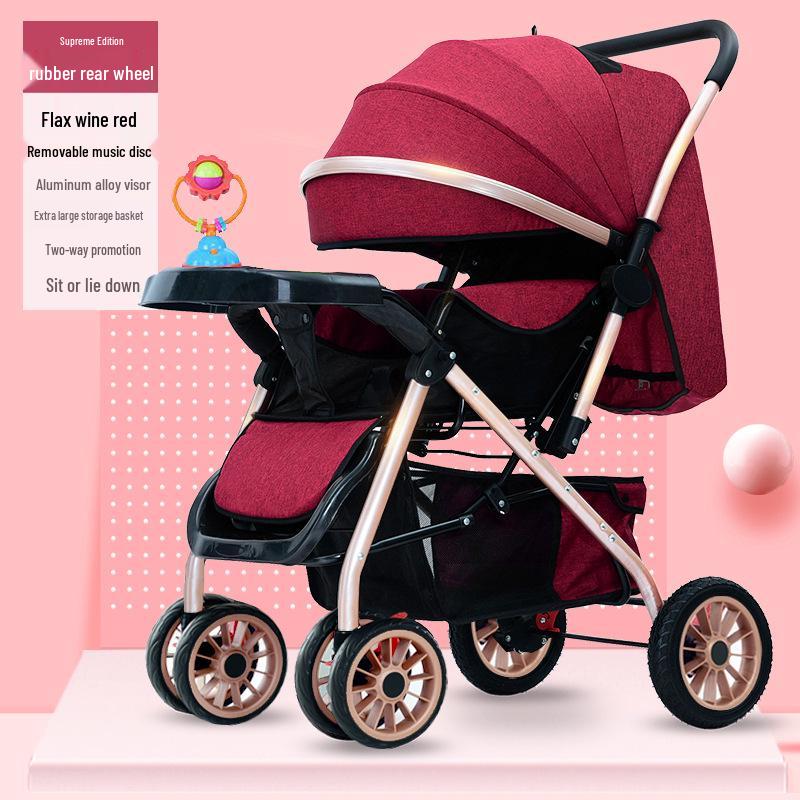 Reversible Foldable Baby Stroller with Shock-Absorbing Wheels and Large Sleep Basket