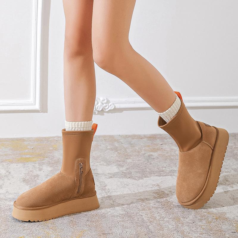 Augustine platform snow boots women's 2025 new winter thin elastic pencil boots wear thickened short boots
