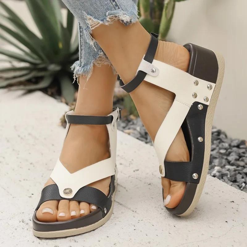 2025 Summer Ankle-wrap Women's Outdoor Platform Sandals Buckle Strap Wedges Casual Mixed Colors Plus Size Daily Walking Shoes