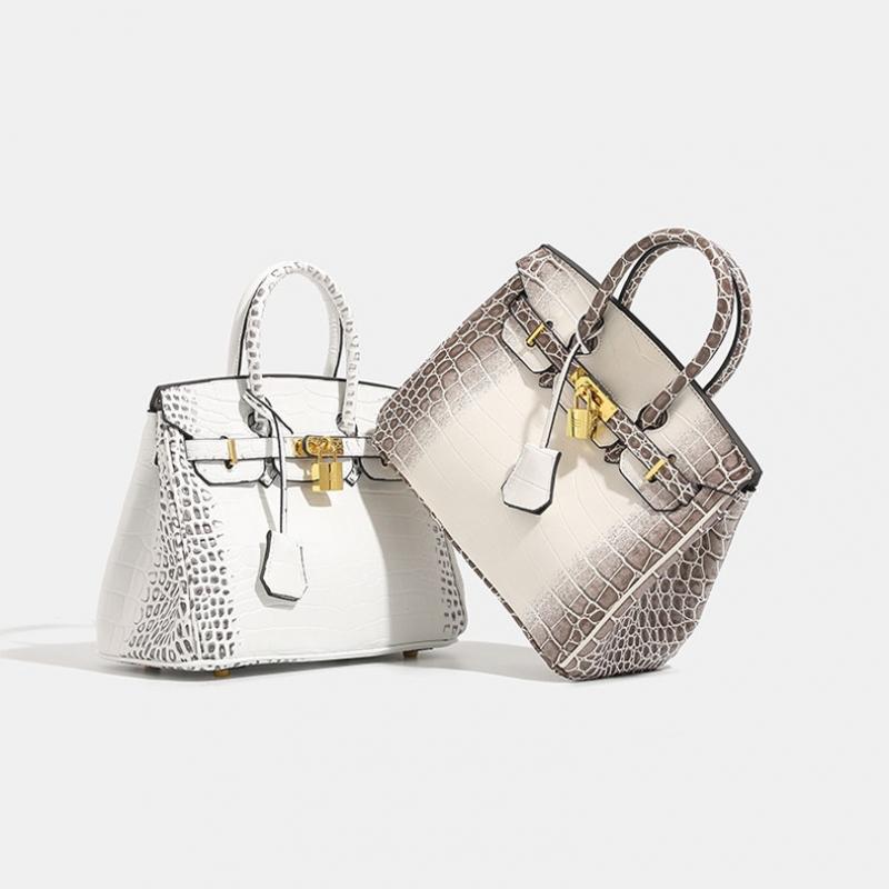 25cm Mode Klassisches Krokodilmuster Birkin Bag Luxus Damen Große Kapazität Tote Schulter Umhängetasche Mittel Weiches PU-Material Schnallenverschluss