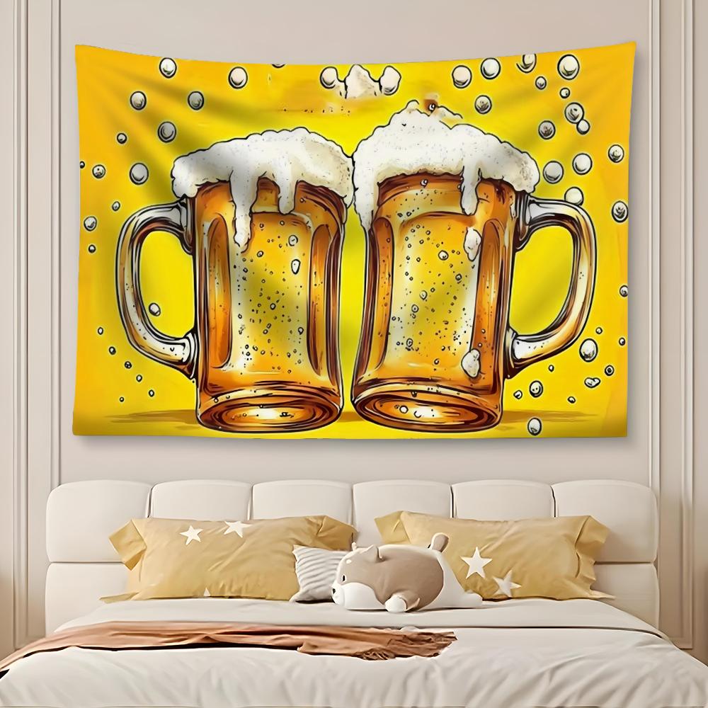 Beer Time Tapestry Custom Home Living Room Bedroom Wall Decor Wallpaper Backdrop Cloth With Clips