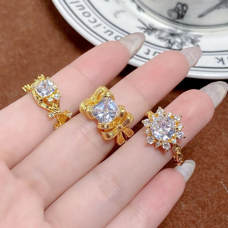 Mittelalterlicher Vintage Geometrischer Mikro-Inlay Personalisierter Öffnungsring Damenmode Retro Kalter Wind Nischendesign Ring