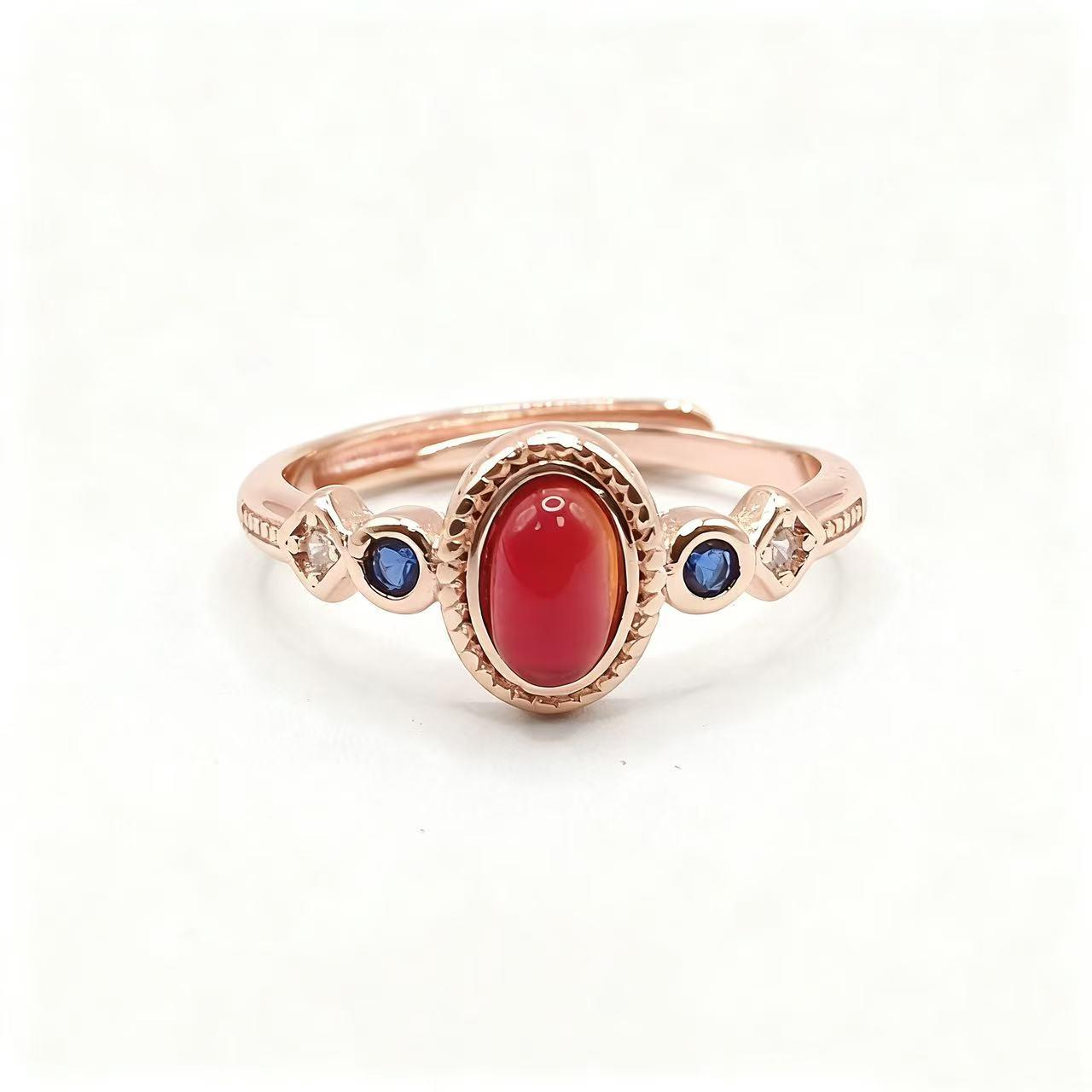 Yintai Rose Gold Plated Copper Ring with Red Zircon - Elegant, Fashionable Niche Jewelry for Women s Daily Wear Adjustable Open Size