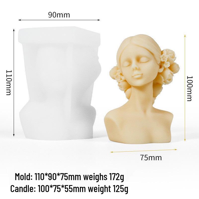 Blindfolded Girl Aromatherapy Silicone Mold: Rose Flower, Closed Eyes, Beautiful Woman Portrait, Diffuser Stone, Candle