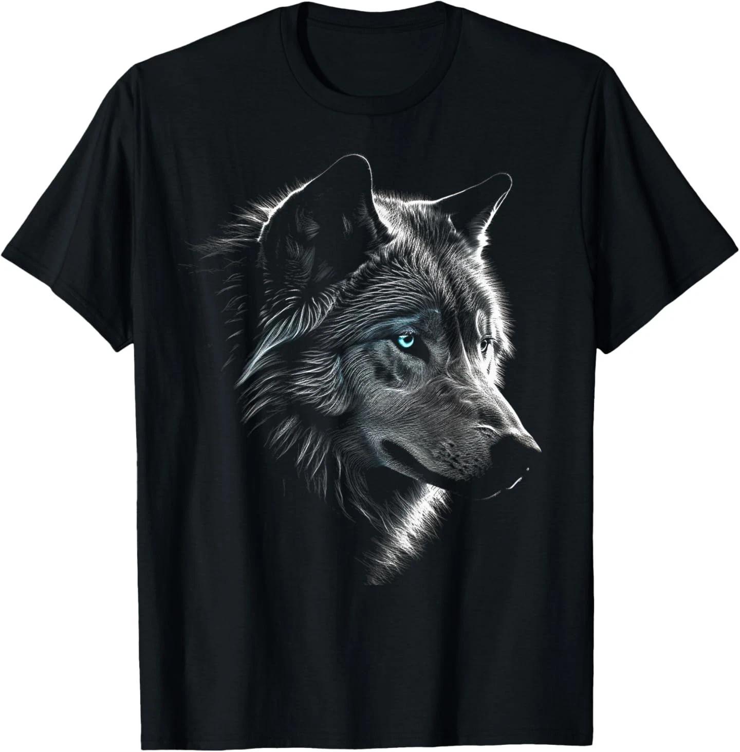 

Wolf Portrait Blue Eyes - Artwork Animal Motif Wolf T-Shirt 3XL