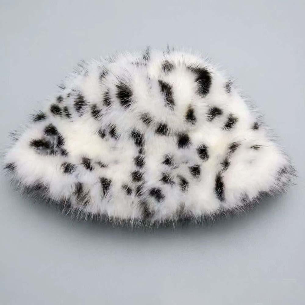 Cozy Skin Friendly Spotted Bucket Cap Thick Warm Plush Neck Warmer Leopard Scarf Outdoor Travel