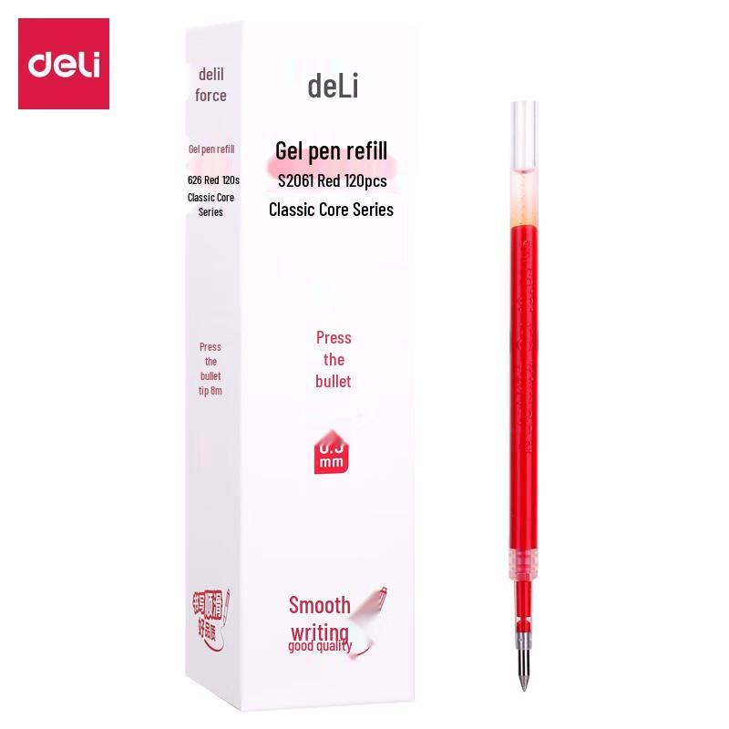 Deli S206 0.5mm Red Ret retractable Gel Pen Refills, 60-Count