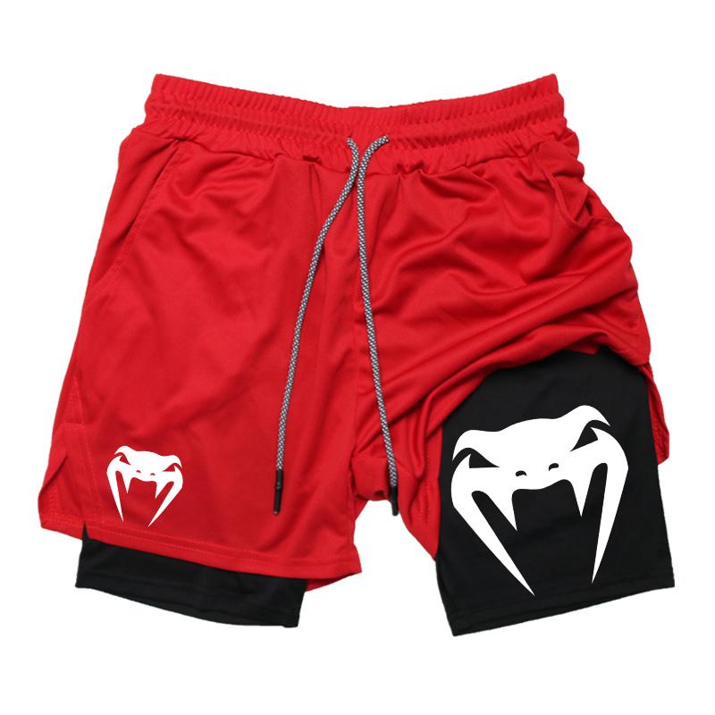 Snake Print 2 In 1 Workout Running Shorts for Men Gym Performance Shorts with Phone Pocket Towel Loop Sport Athletic Activewear