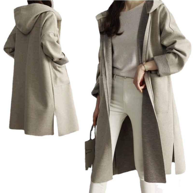 Spring and Autumn new loose woolen women's coat hooded large size coat wish