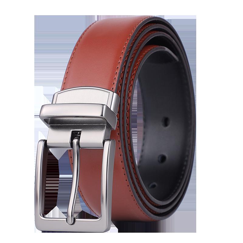 Double-Sided Use Men'S Belt Leather Rotating Pin Buckle Cowhide Belt Business Versatile Belt Middle-Aged And Young People