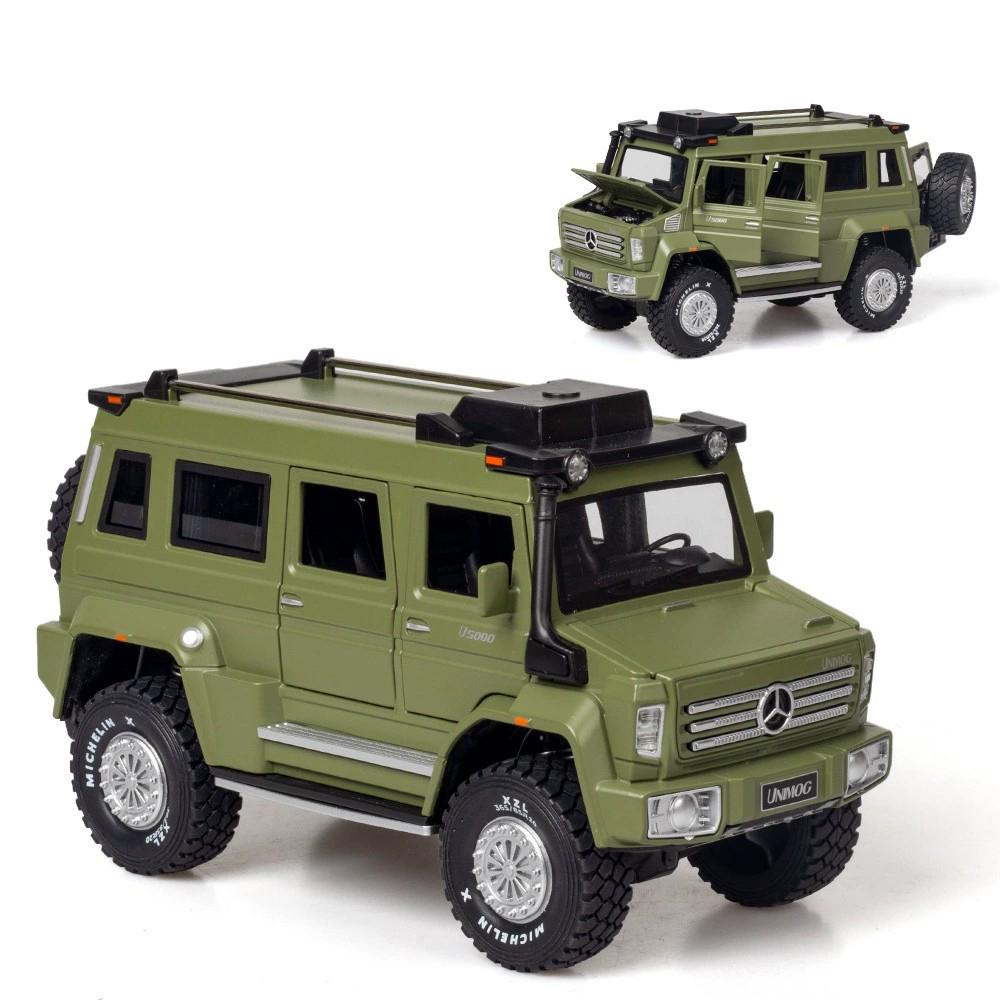 1:28 UNIMOG U5000 Defender Car Model Toy Metal Body Sound Light Doors Opened Off Road Vehicle Toys Collection for Birthday Gifts